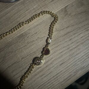 Coach Gold Necklace with Red Heart and Pearl Accents